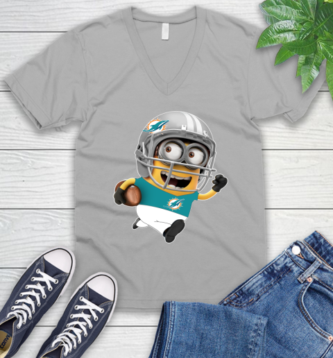 NFL Miami Dolphins Minions Disney Football Sports V-Neck T-Shirt 4