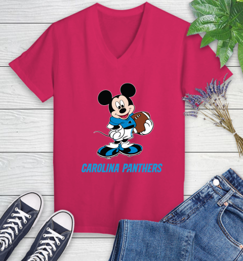 NFL Football Carolina Panthers Cheerful Mickey Mouse Shirt Women's V-Neck T-Shirt 8