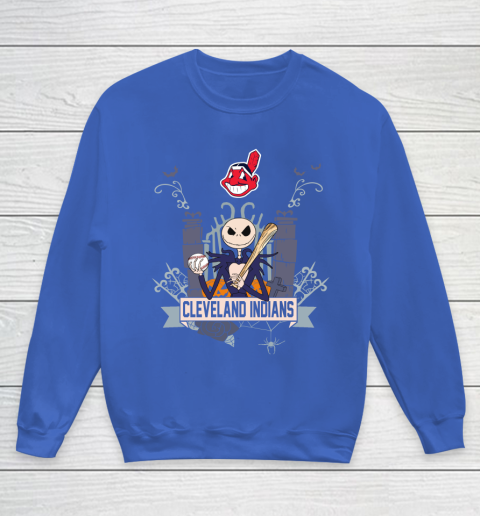 MLB Cleveland Indians Baseball Jack Skellington Halloween Youth Sweatshirt 6