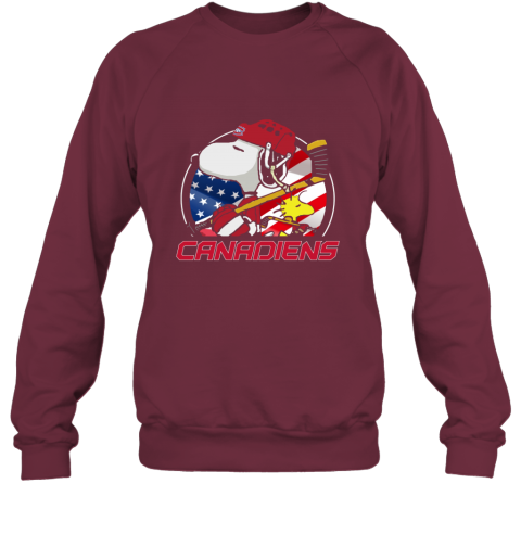 rjbs montreal canadienssnoopy and woodstock nhl sweatshirt 35 front maroon