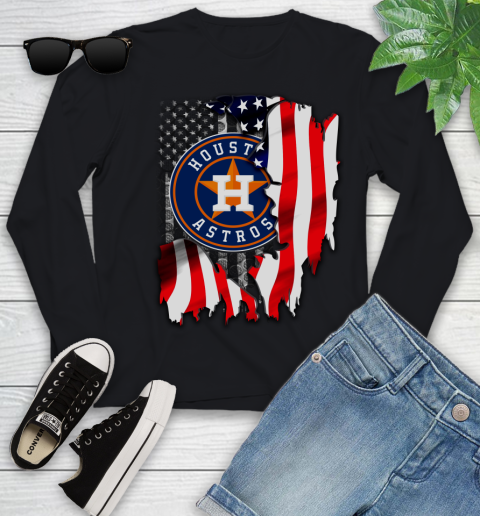 Houston Astros MLB Baseball American Flag Youth Long Sleeve