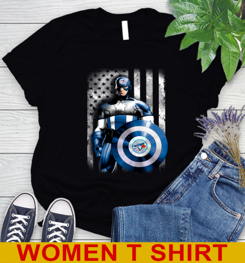 Toronto Blue Jays MLB Baseball Captain America Marvel Avengers American Flag Shirt Women's T-Shirt