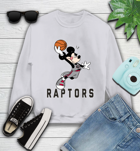 NBA Basketball Toronto Raptors Cheerful Mickey Mouse Shirt Youth Sweatshirt 4