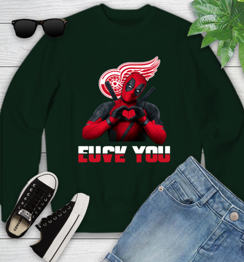 NHL Detroit Red Wings Deadpool Love You Fuck You Hockey Sports Youth Sweatshirt 9