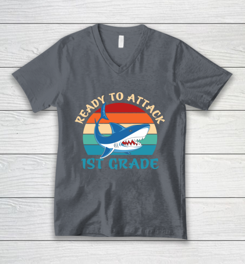 Back To School Shirt Ready to attack 1st grade V-Neck T-Shirt 4