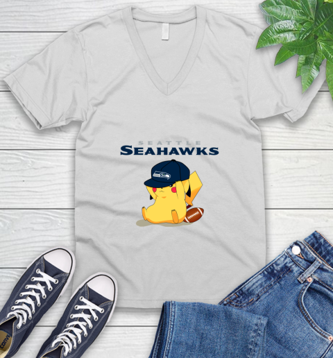 NFL Pikachu Football Seattle Seahawks V-Neck T-Shirt