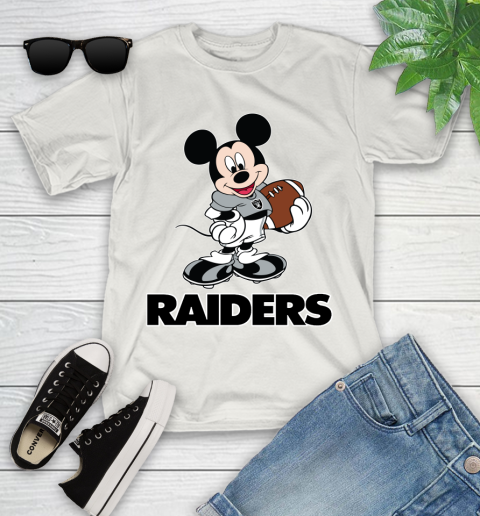 NFL Football Oakland Raiders Cheerful Mickey Mouse Shirt Youth T-Shirt 12
