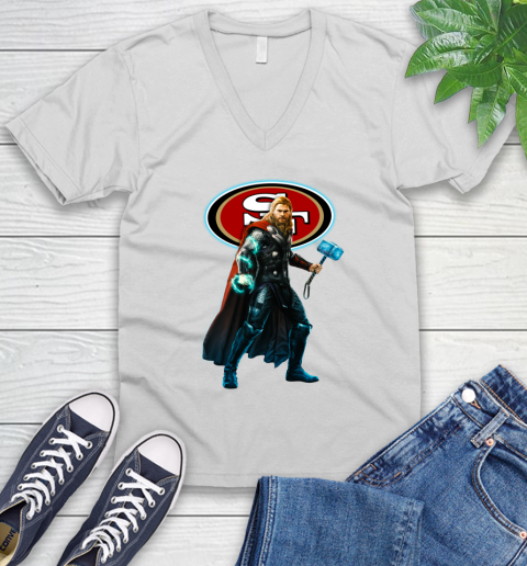 NFL Thor Avengers Endgame Football San Francisco 49ers V-Neck T-Shirt