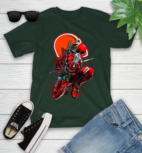 NFL Deadpool Marvel Comics Sports Football Cleveland Browns Youth T-Shirt 5