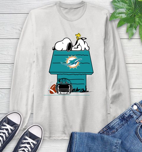 Miami Dolphins NFL Football Snoopy Woodstock The Peanuts Movie Long Sleeve T-Shirt