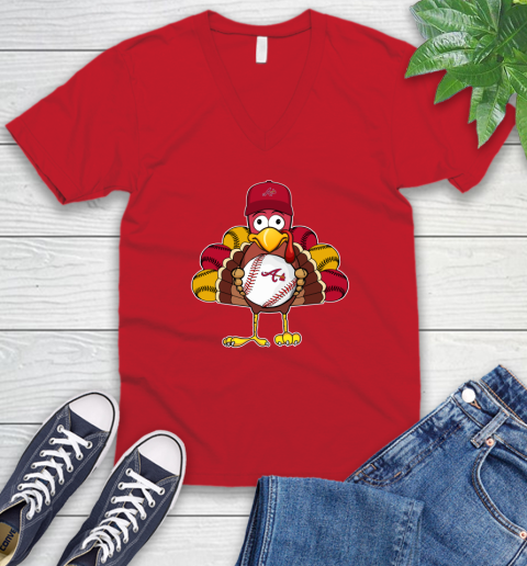Atlanta Braves Turkey thanksgiving V-Neck T-Shirt 7