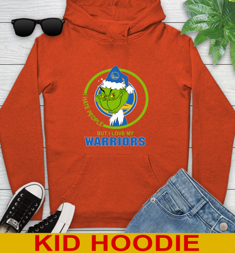 Golden State Warriors NBA Christmas Grinch I Hate People But I Love My Favorite Basketball Team Youth Hoodie 5