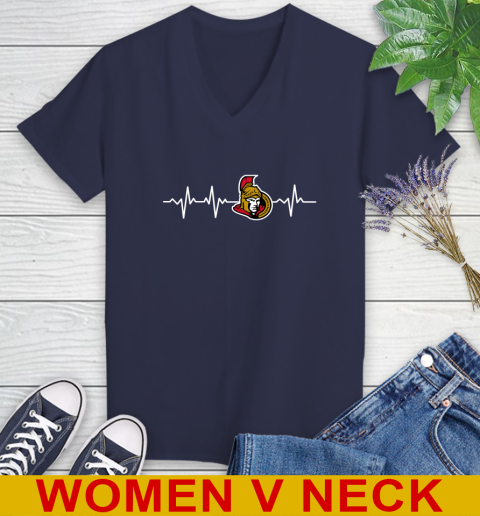 Ottawa Senators NHL Hockey Heart Beat Shirt Women's V-Neck T-Shirt 12