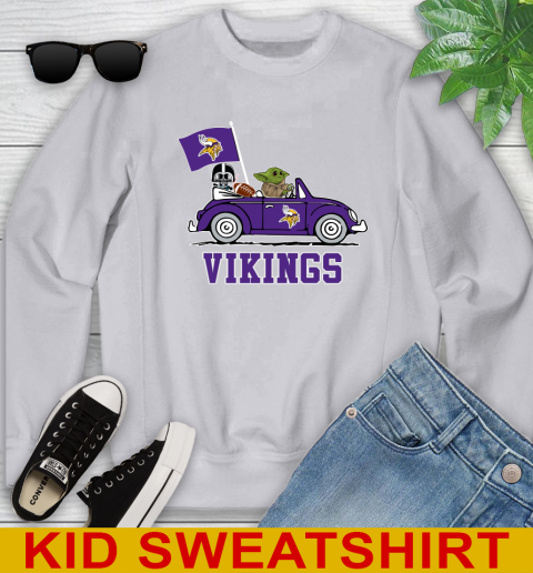 NFL Football Minnesota Vikings Darth Vader Baby Yoda Driving Star Wars Shirt Youth Sweatshirt 4