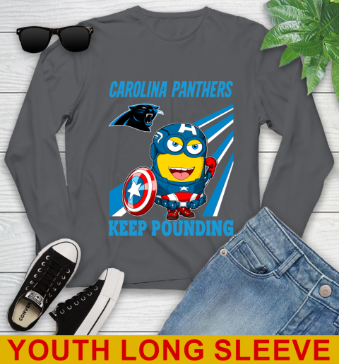 NFL Football Carolina Panthers Captain America Marvel Avengers Minion Shirt Youth Long Sleeve 9