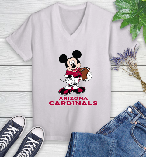 NFL Football Arizona Cardinals Cheerful Mickey Mouse Shirt Women's V-Neck T-Shirt 2