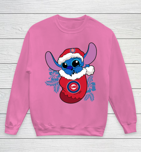 Chicago Cubs Christmas Stitch In The Sock Funny Disney MLB Youth Sweatshirt 7