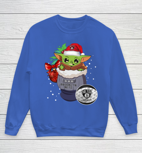 Brooklyn Nets Christmas Baby Yoda Star Wars Funny Happy NBA Youth Sweatshirt 8