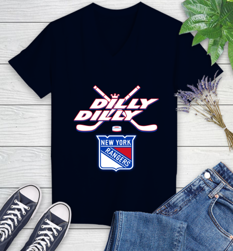 NHL New York Rangers Dilly Dilly Hockey Sports Women's V-Neck T-Shirt 3