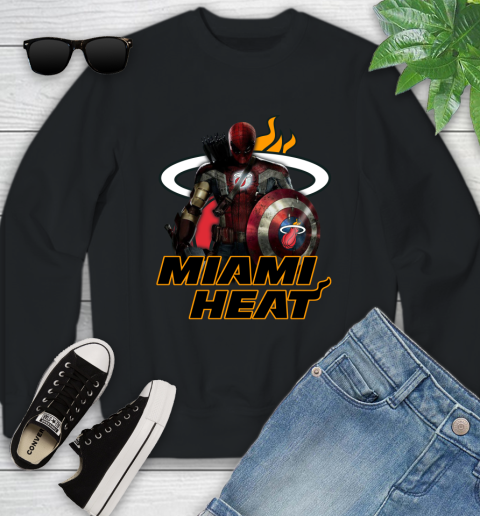 Miami Heat NBA Basketball Captain America Thor Spider Man Hawkeye Avengers Youth Sweatshirt 2