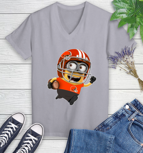 NFL Cleveland Browns Minions Disney Football Sports Women's V-Neck T-Shirt 4
