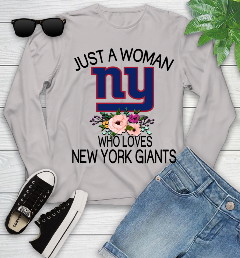 NFL Just A Woman Who Loves New York Giants Football Sports Youth Long Sleeve 9
