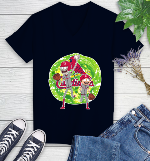 MLB St.Louis Cardinals Rick And Morty Baseball Sports Women's V-Neck T-Shirt 3