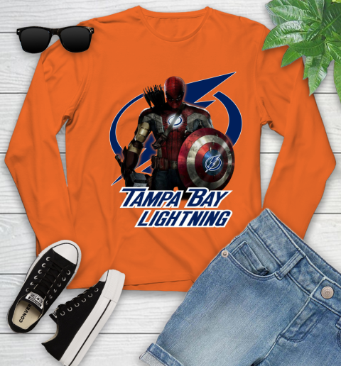 NHL Captain America Thor Spider Man Hawkeye Avengers Endgame Hockey Tampa Bay Lightning Youth Long Sleeve 4