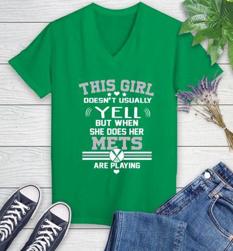 New York Mets MLB Baseball I Yell When My Team Is Playing Women's V-Neck T-Shirt 5