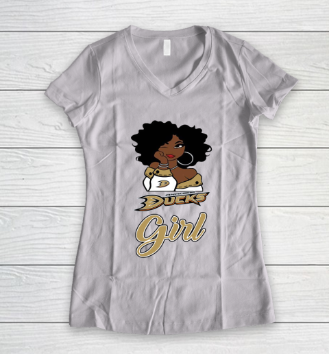 Anaheim Ducks Girl NHL Women's V-Neck T-Shirt 2