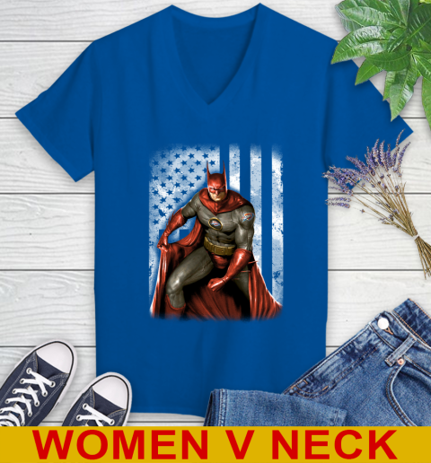 Oklahoma City Thunder NBA Basketball Batman DC American Flag Shirt Women's V-Neck T-Shirt 9