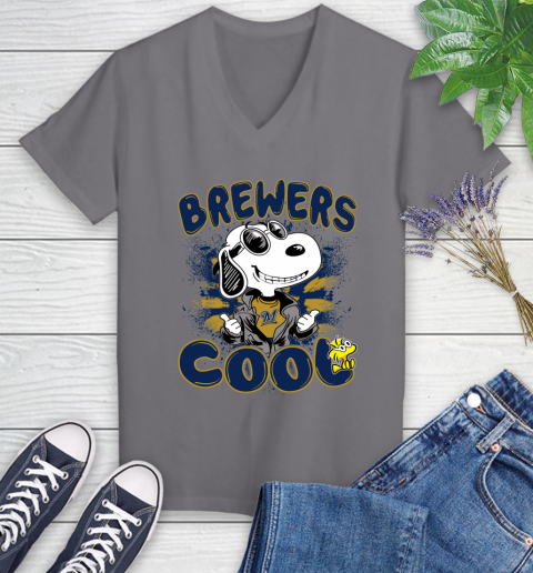 MLB Baseball Milwaukee Brewers Cool Snoopy Shirt Women's V-Neck T-Shirt 9
