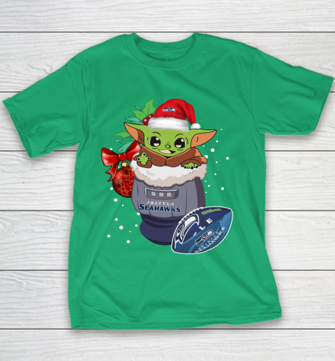 Seattle Seahawks Christmas Baby Yoda Star Wars Funny Happy NFL Youth T-Shirt