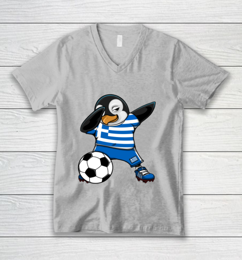 Dabbing Penguin Greece Soccer Fans Jersey Football Lovers V-Neck T-Shirt 2