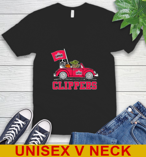 NBA Basketball LA Clippers Darth Vader Baby Yoda Driving Star Wars Shirt V-Neck T-Shirt 2