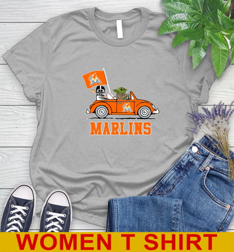 MLB Baseball Miami Marlins Darth Vader Baby Yoda Driving Star Wars Shirt Women's T-Shirt 5