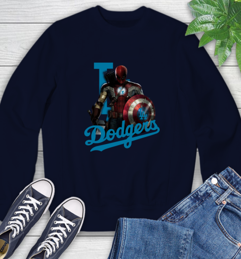 MLB Captain America Thor Spider Man Hawkeye Avengers Endgame Baseball Los Angeles Dodgers Sweatshirt 3