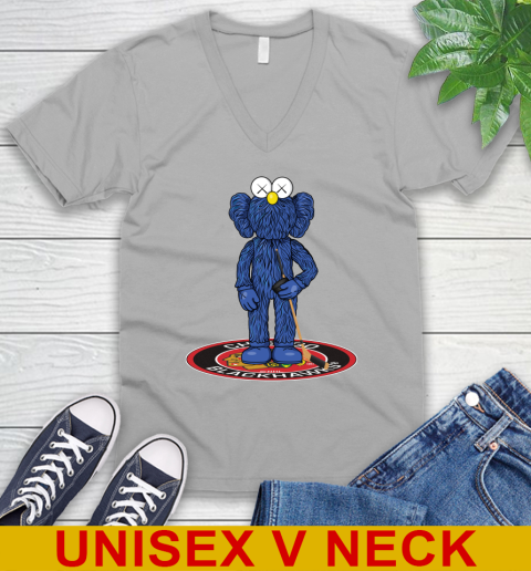 NHL Hockey Chicago Blackhawks Kaws Bff Blue Figure Shirt V-Neck T-Shirt 4