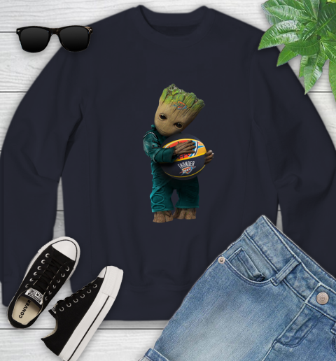 NBA Groot Guardians Of The Galaxy Basketball Sports Oklahoma City Thunder Youth Sweatshirt 3