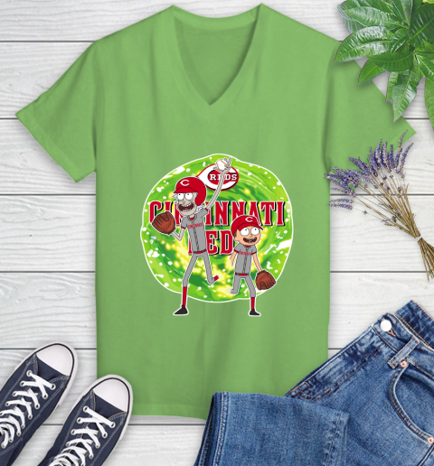 MLB Cincinnati Reds Rick And Morty Baseball Sports Women's V-Neck T-Shirt 11