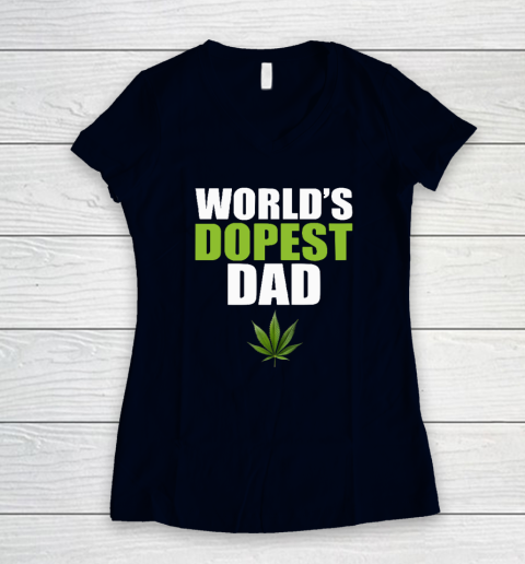 World's Dopest Dad Marijuana Women's V-Neck T-Shirt 2