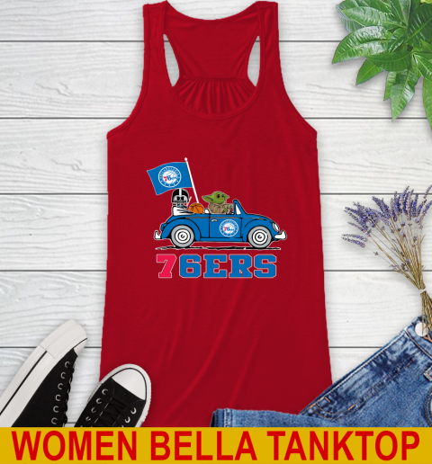NBA Basketball Philadelphia 76ers Darth Vader Baby Yoda Driving Star Wars Shirt Racerback Tank 6