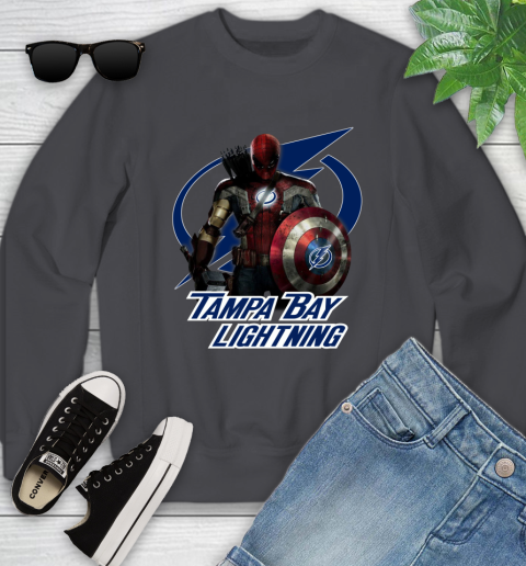 NHL Captain America Thor Spider Man Hawkeye Avengers Endgame Hockey Tampa Bay Lightning Youth Sweatshirt 6