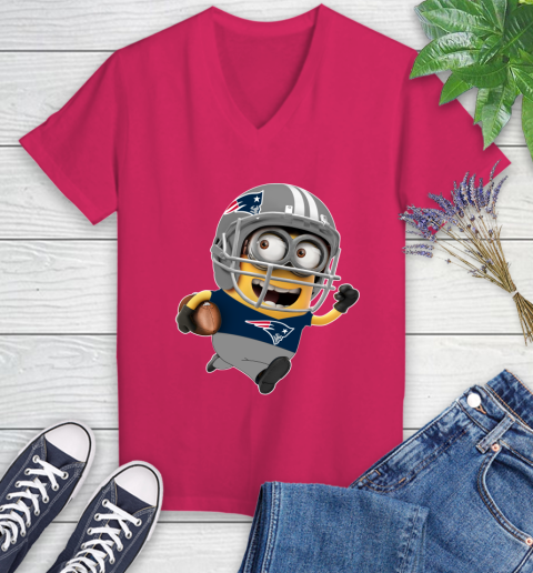 NFL New England Patriots Minions Disney Football Sports Women's V-Neck T-Shirt 9