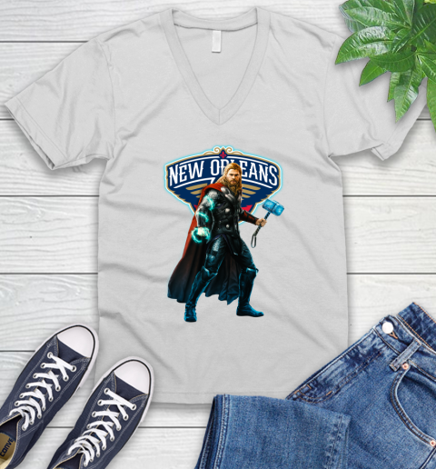 NBA Thor Avengers Endgame Basketball New Orleans Pelicans V-Neck T-Shirt