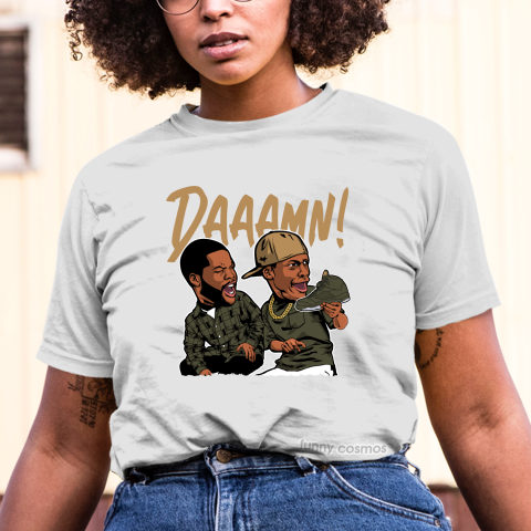 Air Jordan 5 Take Flight Matching Sneaker Shirt Damn Meme Sequoia Green and Metallic Gold Sneaker Black Tshirt