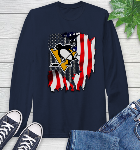 Pittsburgh Penguins NHL Hockey American Flag Long Sleeve T-Shirt 3