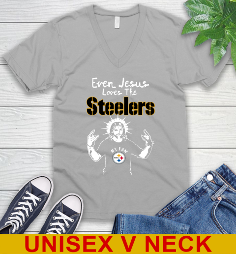 Pittsburgh Steelers NFL Football Even Jesus Loves The Steelers Shirt V-Neck T-Shirt 3