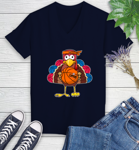 LA Clippers Turkey thanksgiving day Women's V-Neck T-Shirt 3