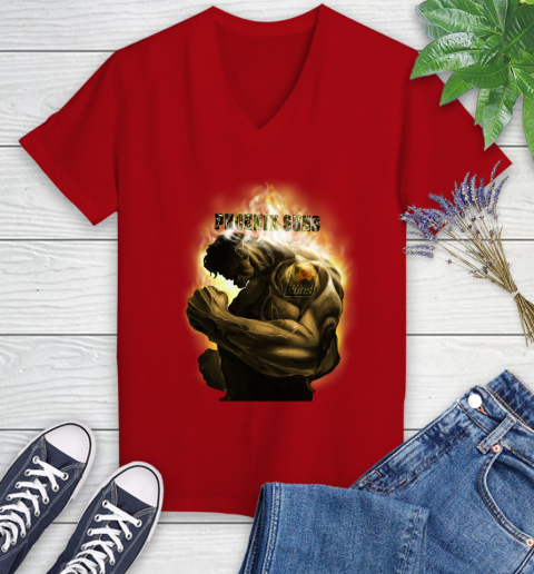 Phoenix Suns NBA Basketball Hulk Marvel Avengers Sports Women's V-Neck T-Shirt 11